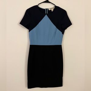 Diane con furstenberg colorblock navy blue shift work dress size 4